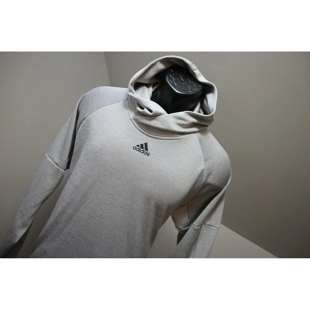 Adidas Hoodie Men Medium Grey Crossover Neck Athletic Activewear Excellent